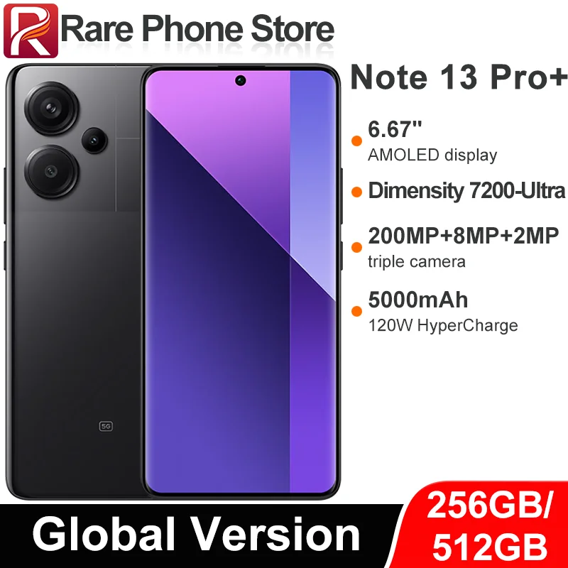 Global Version Redmi Note 13 Pro+ 5G 256GB/512GB  200MP Camera MTK Dimensity 7200-Ultra 6.67