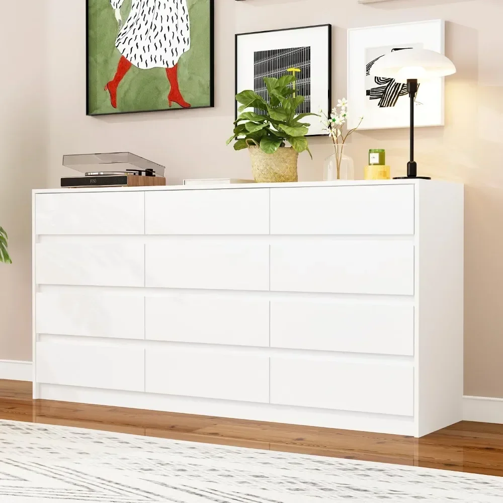 12 Drawers Double Dresser, Modern Wood Dresser Chest of Drawers with Large Storage Space for Bedroom