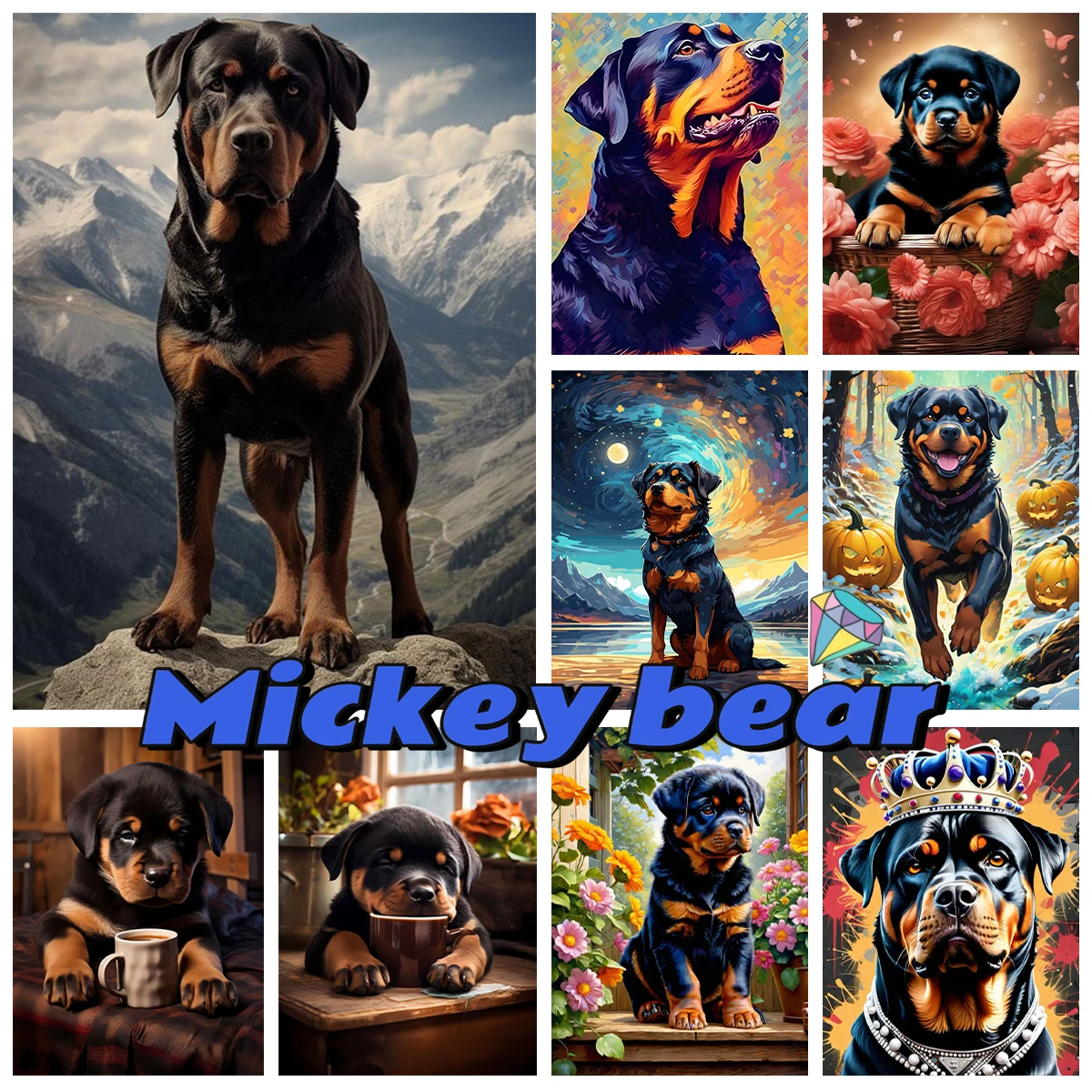 

Rottweiler 5D Diamond Painting Kit Pet Dog Picture Diy Diamond Embroidery Cross Stitch Animal Portrait Home Wall Decor Handmade