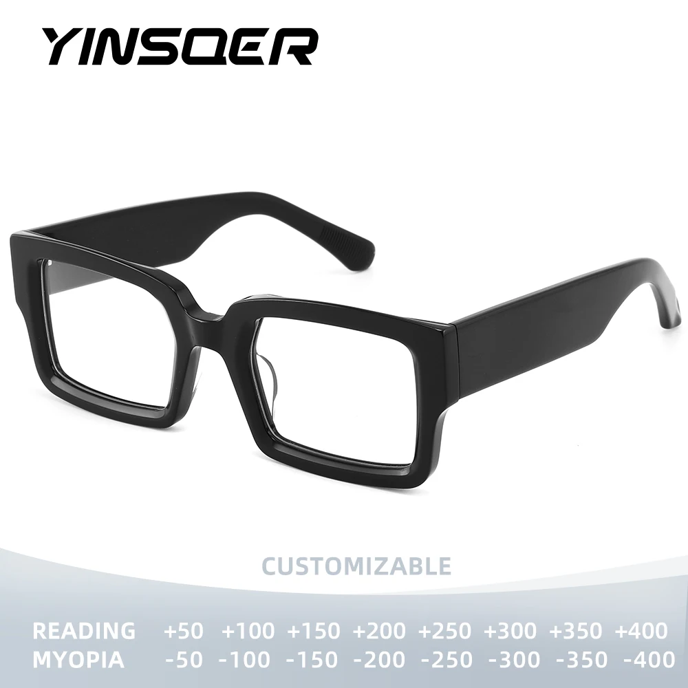 yinsqer-厚いフレーム近視メガネ超軽量アセテート素材ビッグスクエア女性老眼鏡カスタマイズ可能な処方