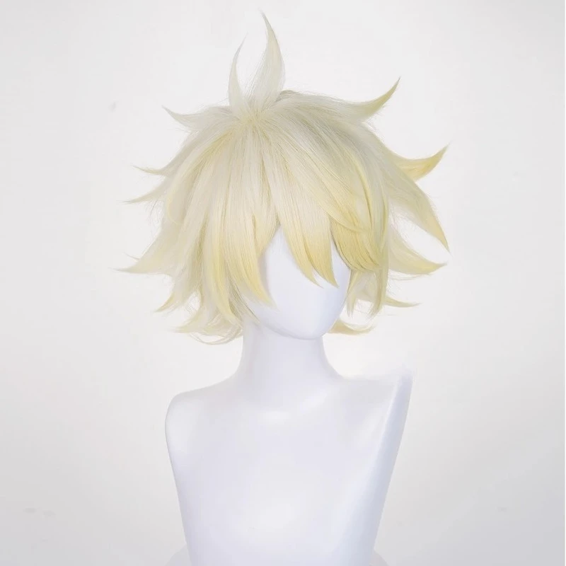 Jogo honkai: star rail phainon peruca cosplay hsr chefe phainon 32cm dourado cabelo curto festival festa de halloween adereços para mulheres homens
