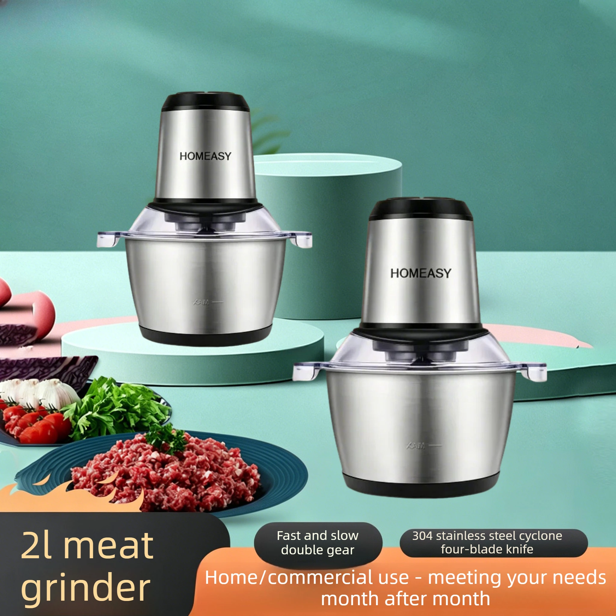 

Kitchen Items Electric Kitchen Mixer 2-Liter Household Fully Automatic Stainless Steel Meat Grinder with Anti-Spill Feature