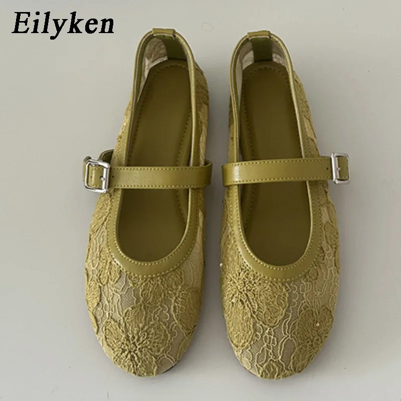 eilyken-高品質刺繍メッシュレディースサンダル、快適なフラットヒール、バックルストラップ、パーティー、バレエ、プロムシューズ