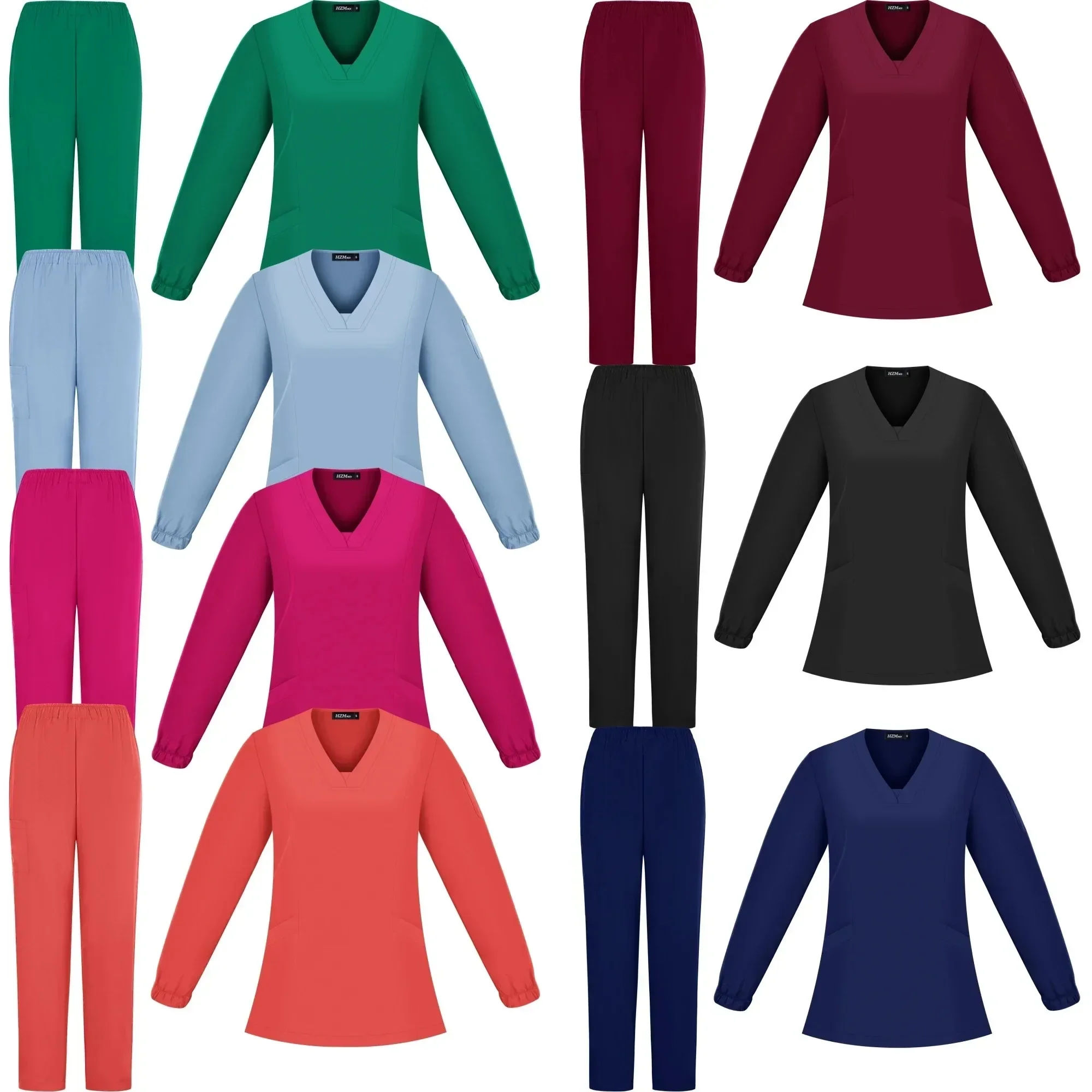 متعدد الألوان مستشفى الطبية فرك موحدة طويلة الأكمام الدعك مجموعة الجمال ملابس العمل ممرضة الملحقات بدلة جراحة الأسنان