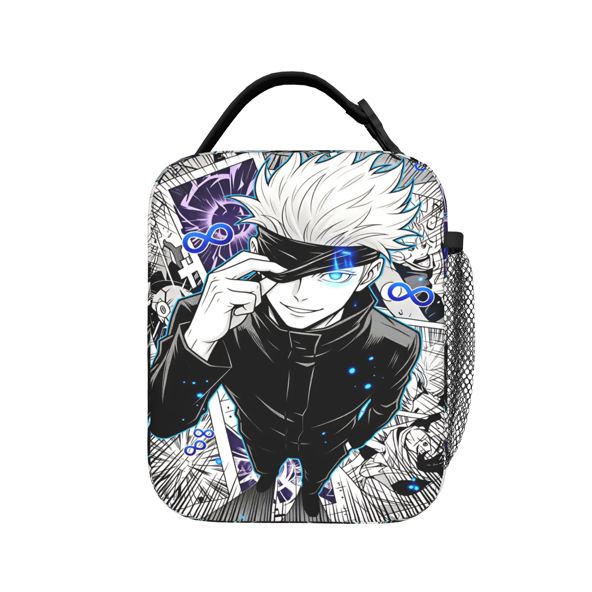 Satoru Gojo Comic Animation Lunch Bag Lunch Box Picnic Portable Insulated Thermal Lunch Bags For Women Oxford Print Cooler Bag