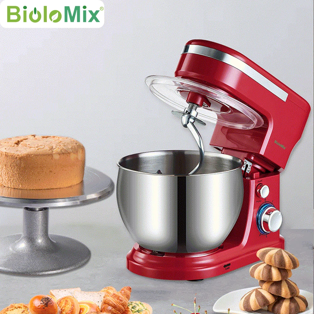 BioloMix Stand Mixer 5L Stainless Steel Bowl 6-Speed Kitchen Food Mixer with Dough Hooks Whisk Beater