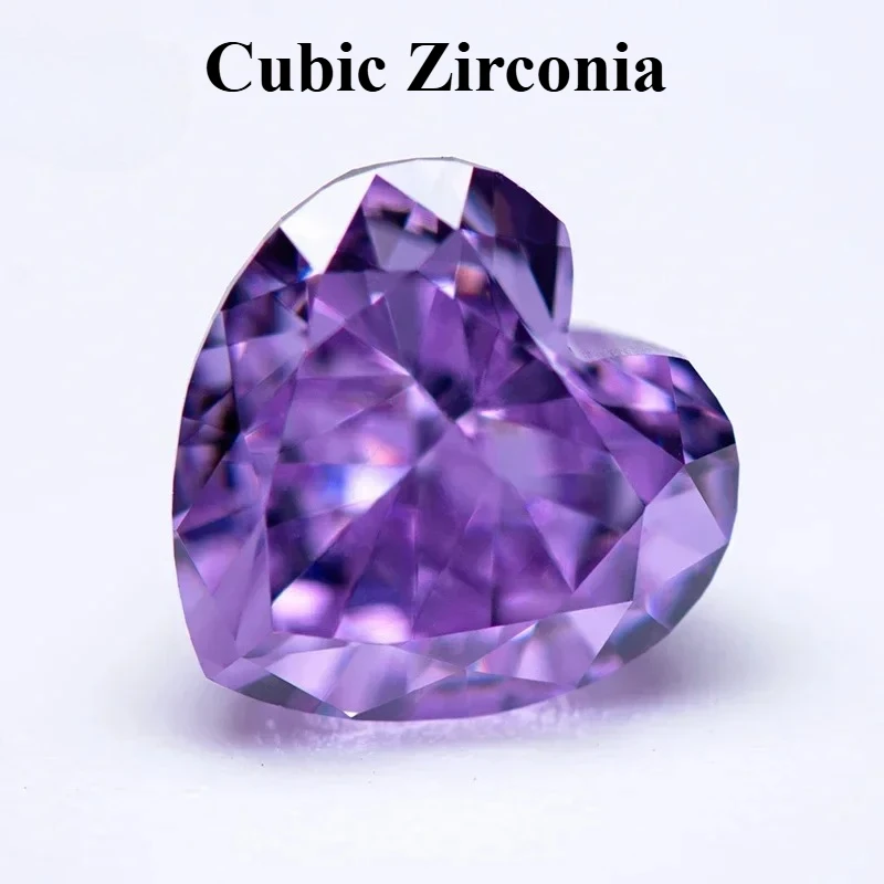 

Cubic Zirconia Synthetic Gemstone 5A Grade Fancy Purple Color Heart Shape 4k Crushed Ice Cut Lab CZ Stone Women Charms Jewelry