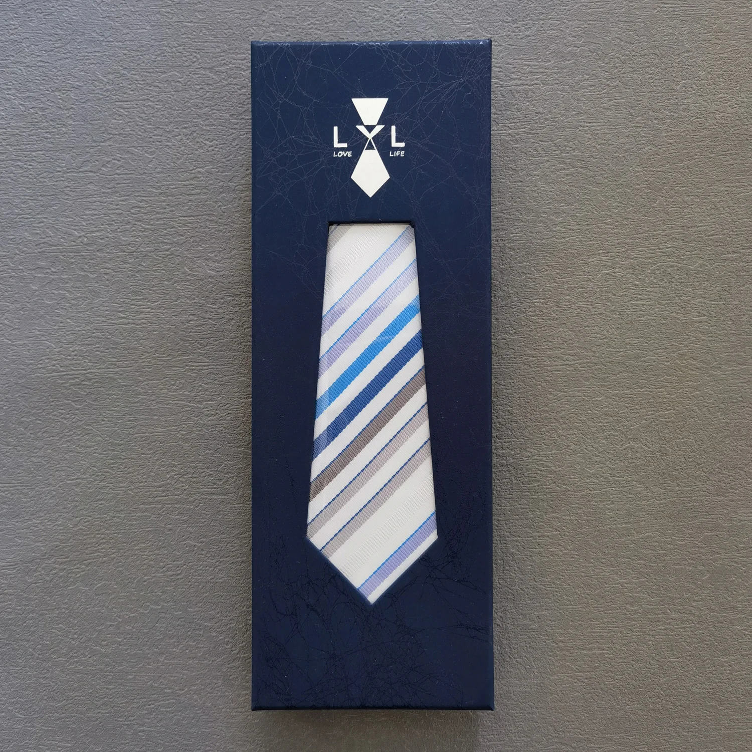 핫세일 클래식 8cm 실크 100% 타이 스트라이프 퍼플 블루 넥타이 (박스 포함) 남성 정장 액세서리 웨딩 직장 선물