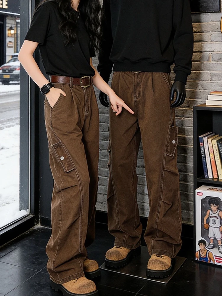 

Мужские зимние джинсы Bury American Retro Workwear: стильный дизайн, прямой крой, длинные брюки с отворотами