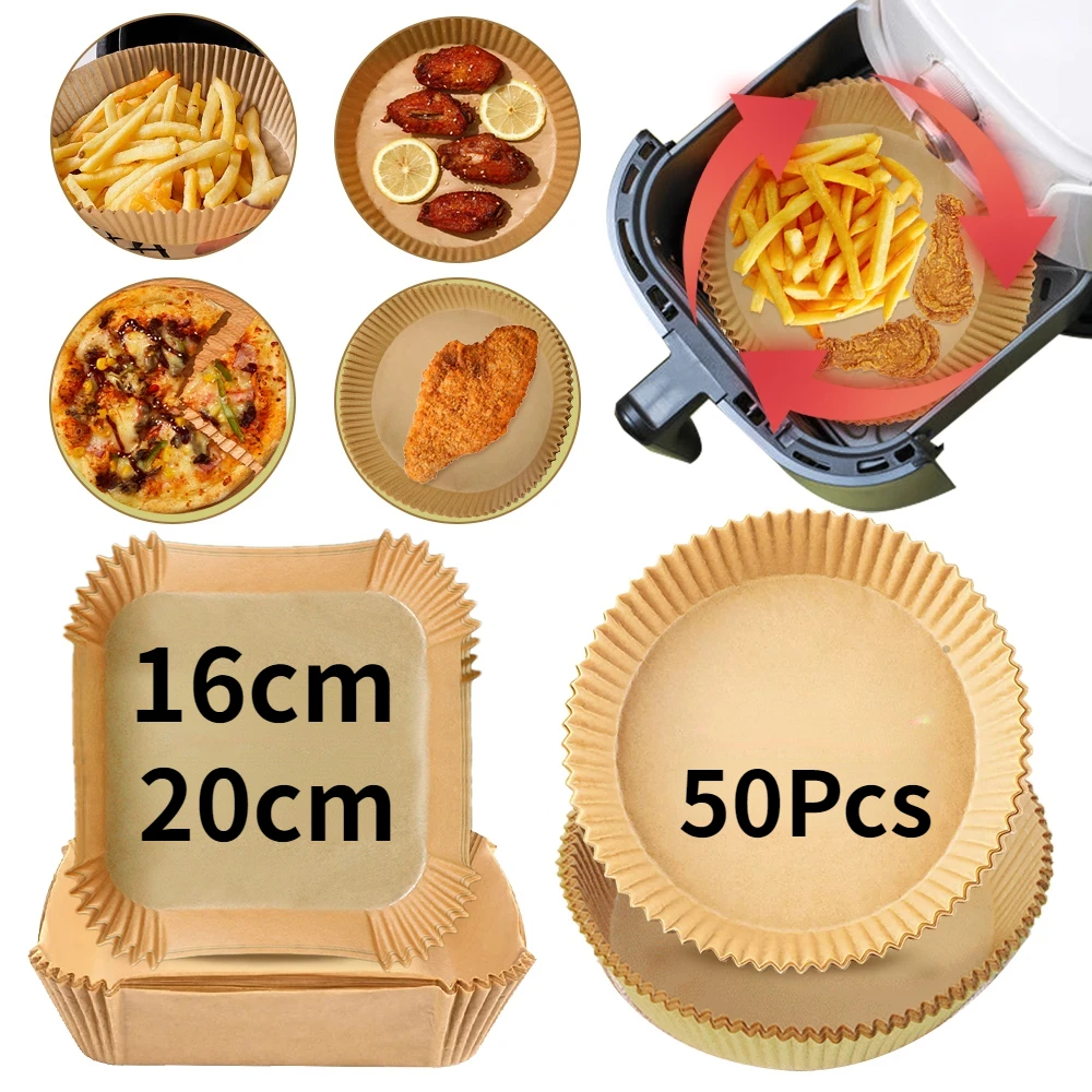 

30/50Pcs Disposable Air Fryer Paper Liner Oil-proof Water-proof Paper Tray Non-Stick Baking Mat for Oven AirFryer Accessories