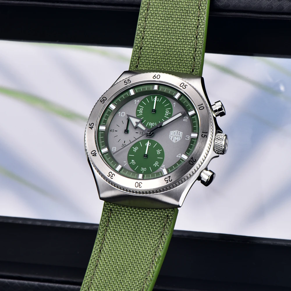 2026 New Rollstimi Luxury VD55 Movt Quartz Watch For Men Stainless Steel Chronograph AR Sapphire  Leather Men's Waterproof Watch