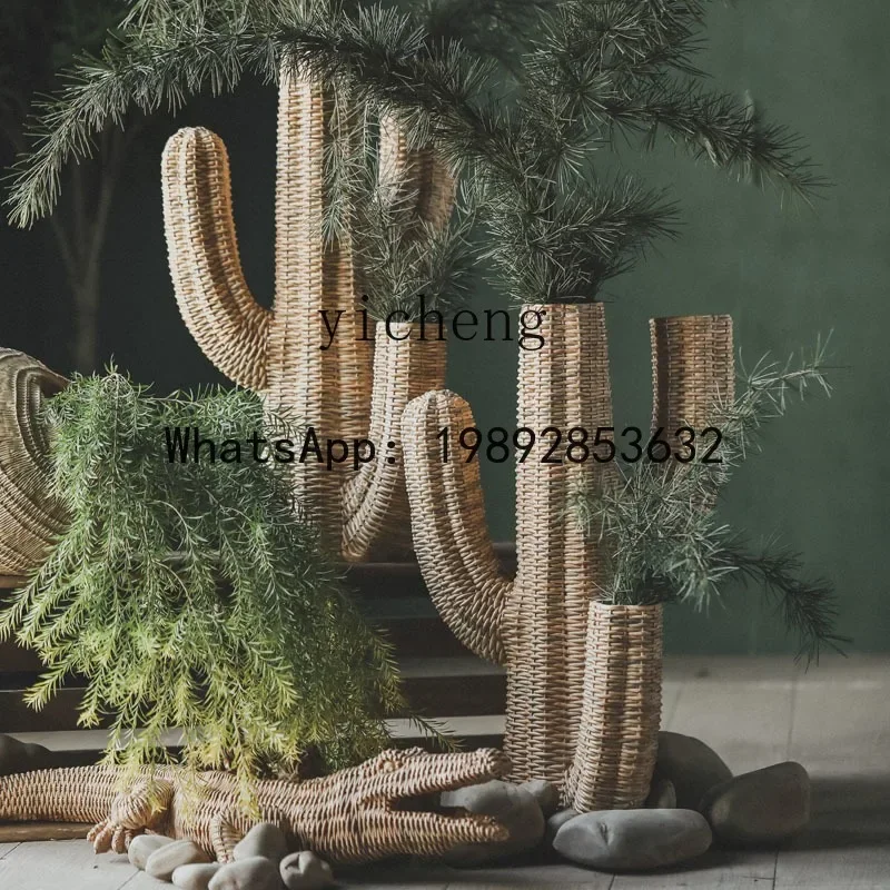 J5 Simulated Woven Cactus Shape Flower Pot Resin Landscaping Vintage Home Decoration home decor