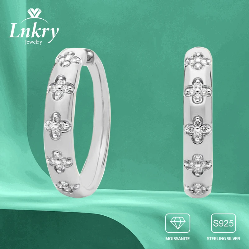 

Lnkry Exquisite Four Leaf Clover Hoop Earring Brinco Prata 925 Sterling Silver Moissanite Earring For Lovers' Wedding Jewelry