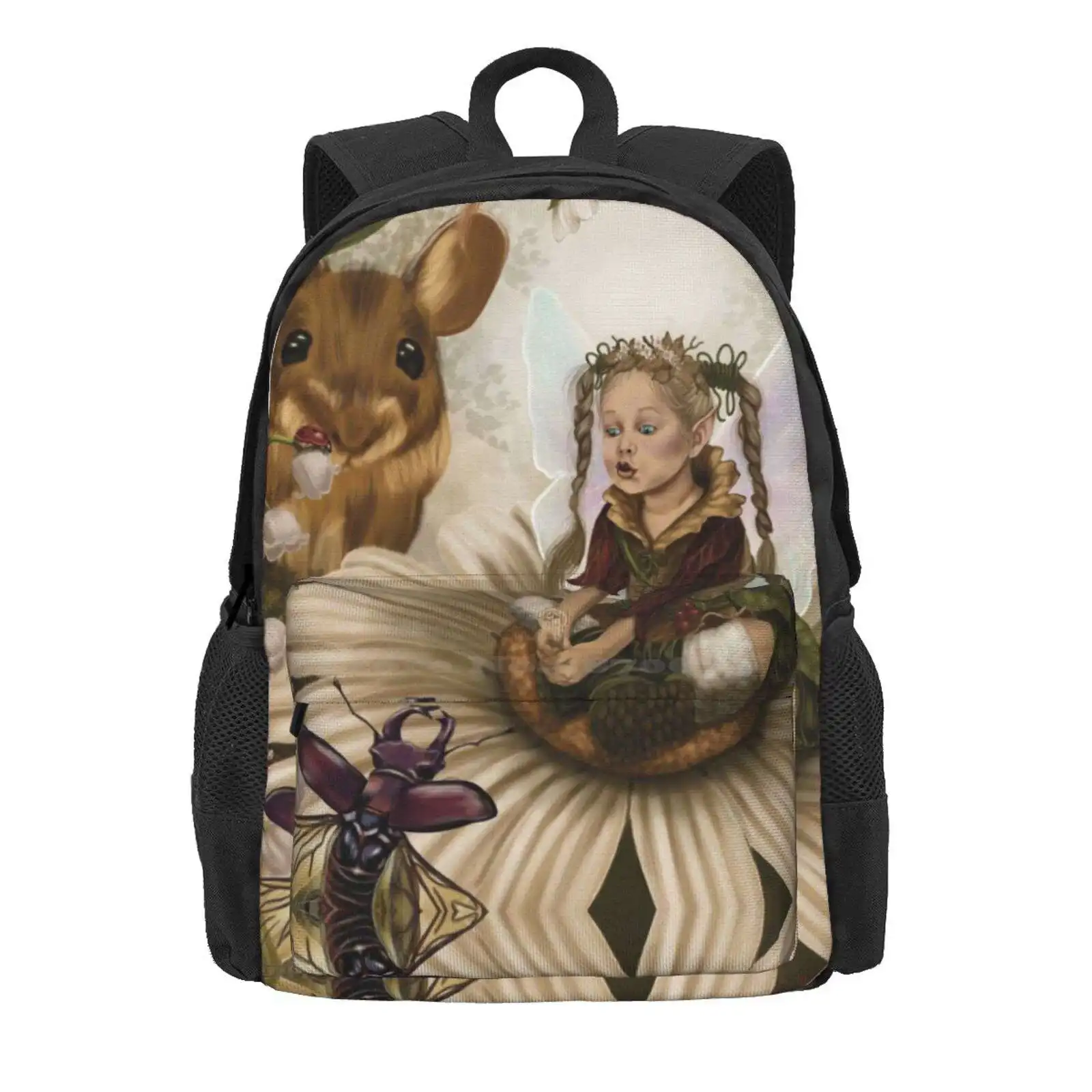 Fairy Talk. Hot Sale Schoolbag Backpack Fashion Bags Fairy Frog Beetles Snails Animals Owl Show Cute Squirrel