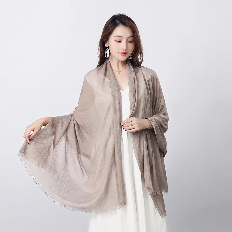 Solid Color Cotton Linen Scarf for Women Lady Literature Anti-sunburn Long Tassel Scarves Autumn Soft Gauze Wrap Shawls New