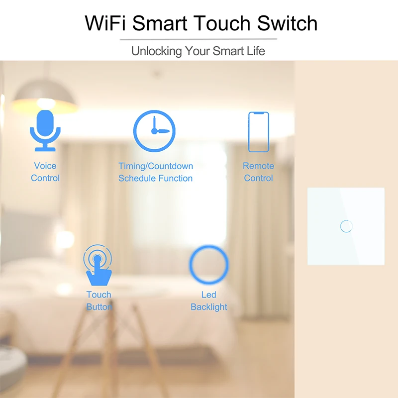 Wifi EU Wall Touch Switch Smart Light Switch 1/2/3 Gang No Neutral Wire Required Tuya Smart Life Home Support Alexa Google Home