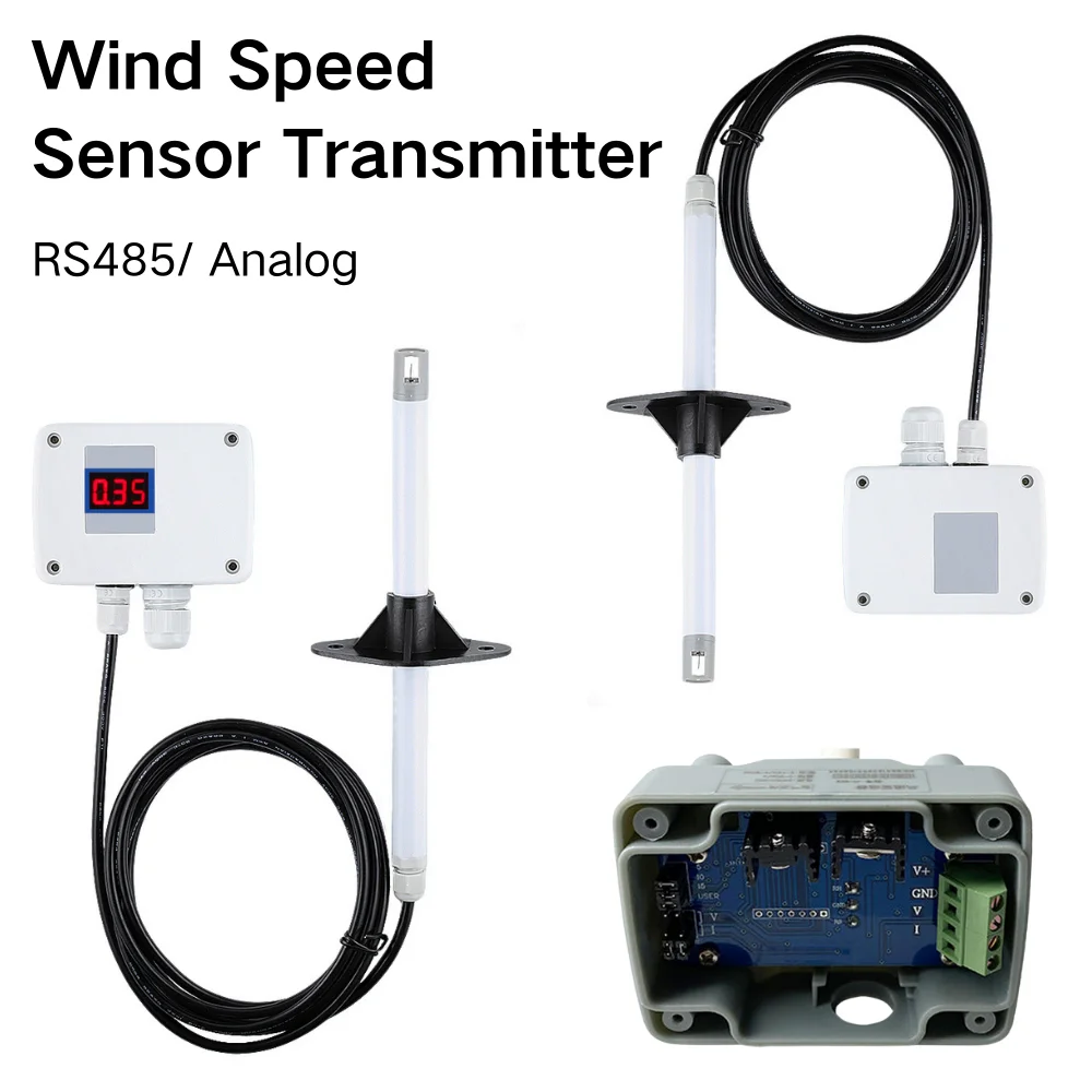 RS485 0-10V 4-20MA High Precision 0-30m/s Pipes Wind Speed Sensor Air Speed Measuring Detector Transmitters 2M with Display