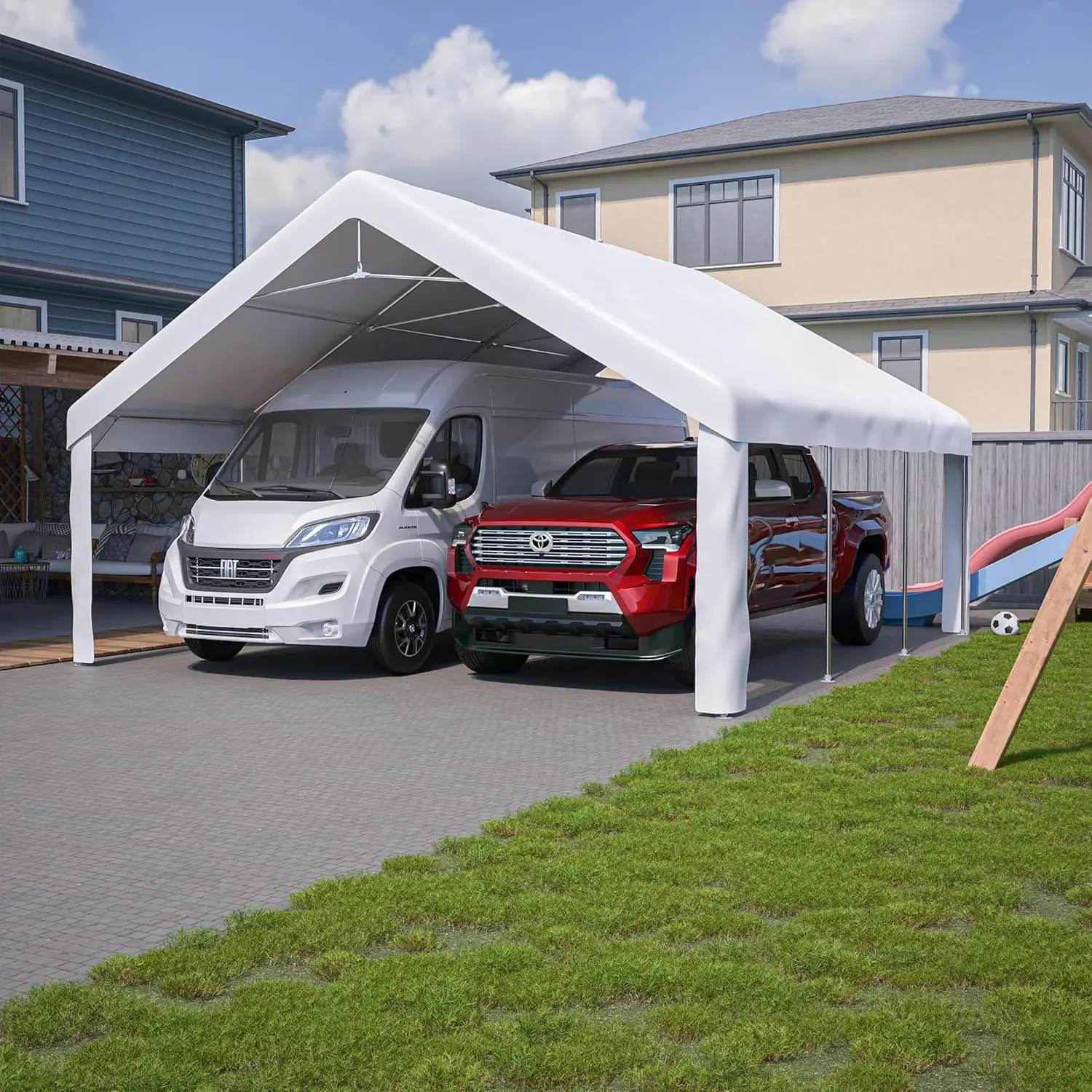 20'x 20' Heavy Duty Car Port with Roll-up Sidewall and Ventilated Windows with Removable Sidewalls,Gray Carports