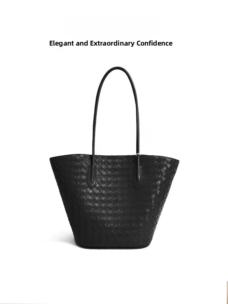 

Large Capaci Woven Leather Basket Bag Women's Single oulder Bag Simple Design Faion Trend Tote Bag Handbag for Daily Use