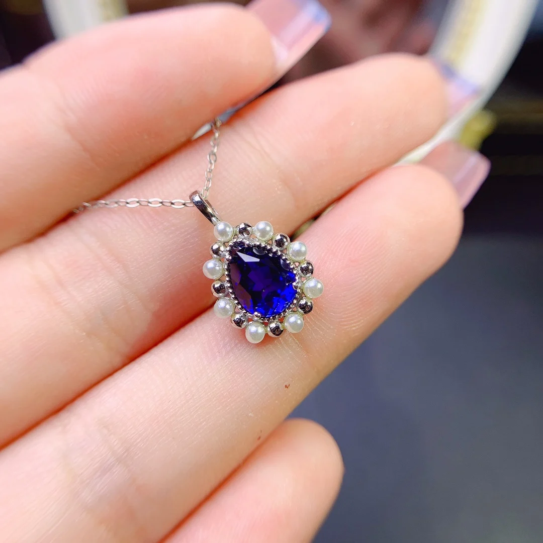 Fashion Creative Sapphire Pendant Necklace Hypoallergenic Sterling Silver Necklace Women Original Wedding Jewelry Accessories