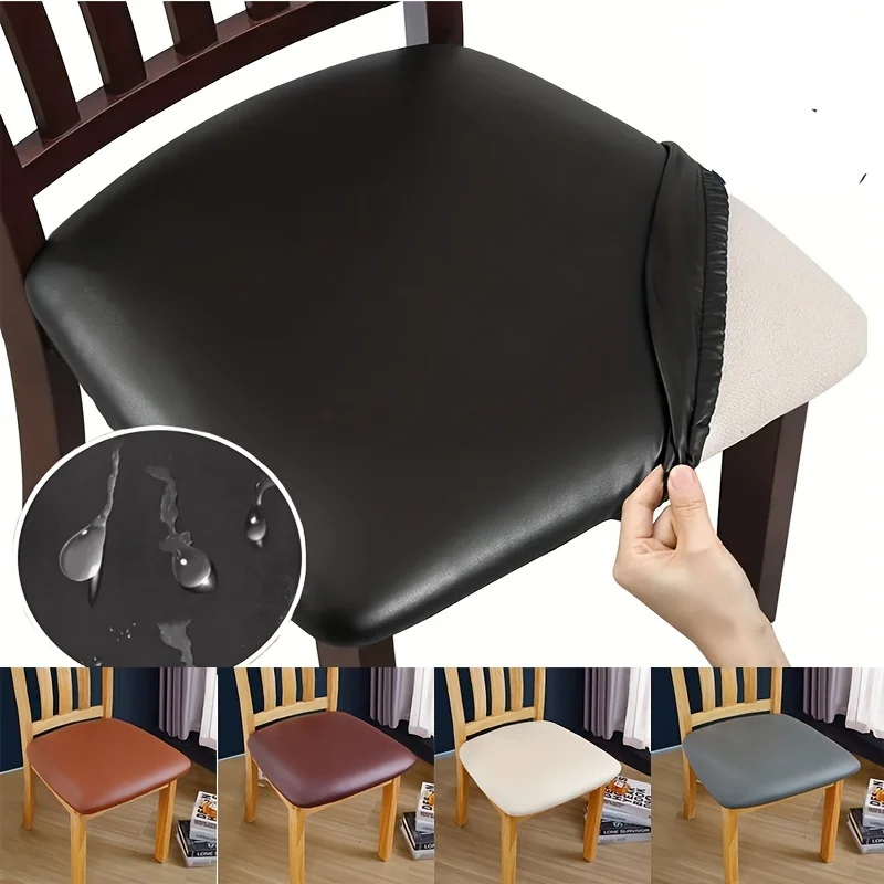 

2Pcs Waterproof PU Leather Seat Covers for Dining Chairs Stretchable Dining Room Chair Seat Covers Kitchen Chair Seat Cover