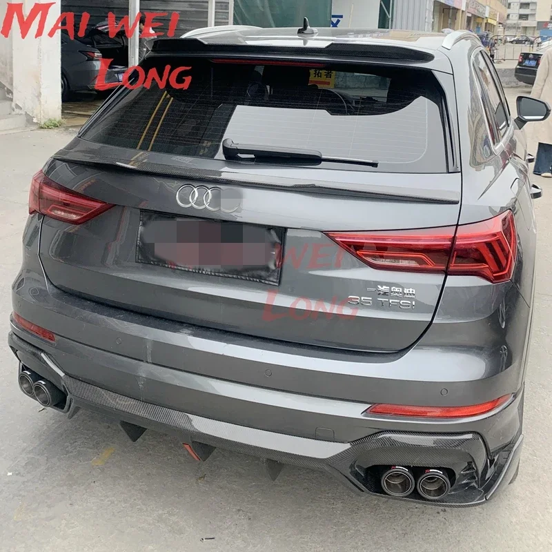 2019 To 2022 For Audi Q3 Sportback Spoiler By Gloss Black Carbon Fiber Look Rear Mid Wing Lip  ABS