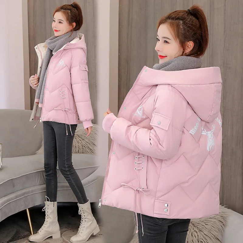 

Women Parkas Coat Winter Cotton Jacket Print Overcoat Hooded Pockets Puffer Warm Thicken Windproof Zipper Office Lady Outerwear