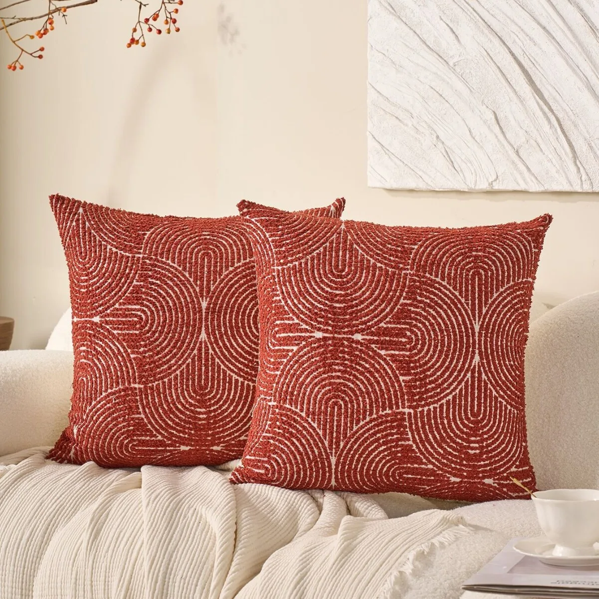 Organic Modern Mid Century Rainbow Tufted Cushion Covers Boho Decorative Throw Pillow Cover Geometric Woven Pillow Case For Sofa view 6