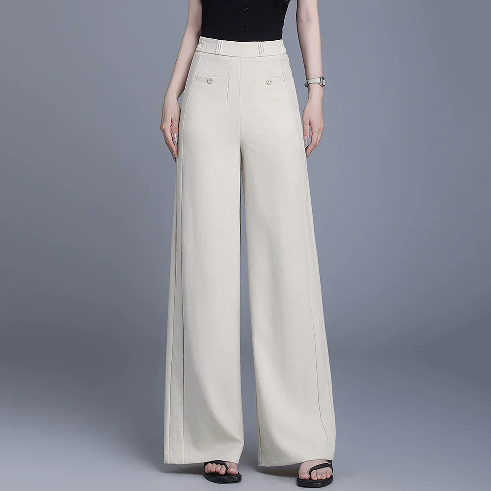Women linen wide leg pants for summer thin fashion comfortable high-waisted casual breathable trousers oversize L To 6XL
