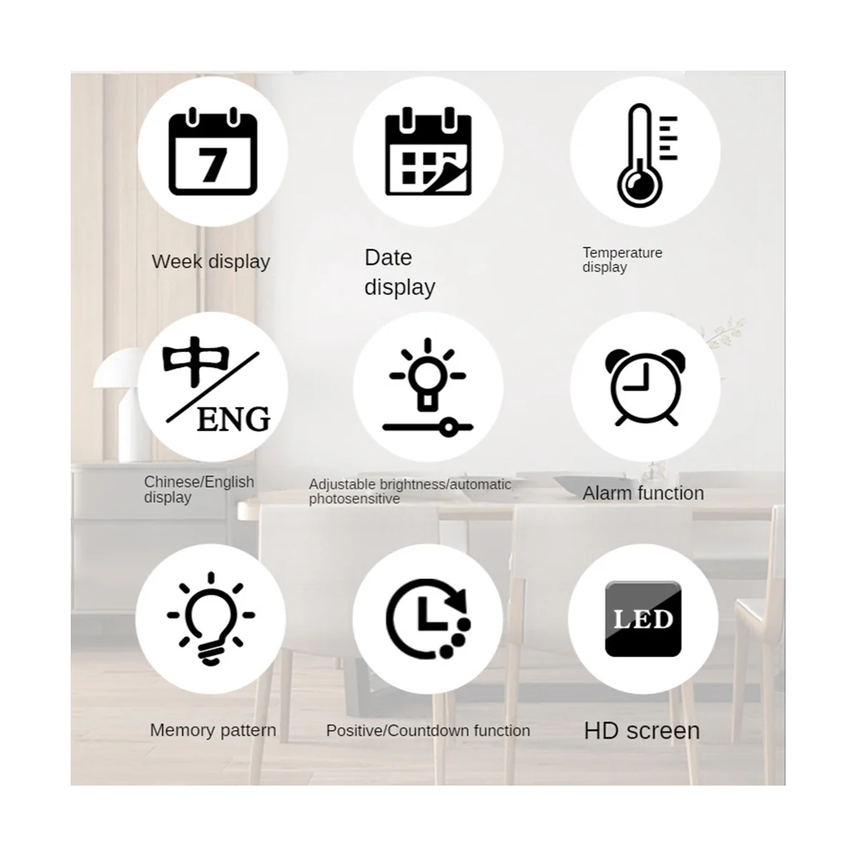 

Digital Desk Alarm Clock LED Screen Display Modern Bedroom Bedside Clock LED Clocks for Home Office Decoration-B