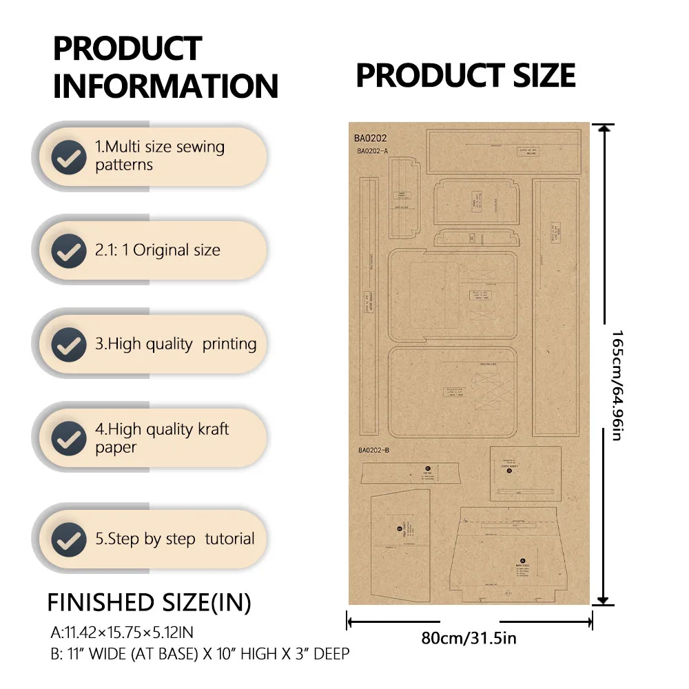 2-in-1 Multi-Size Bag Sewing Pattern Set, Backpack + Crossbody Messenger Bag Two Styles, 1:1 Original Size Kraft Paper Template