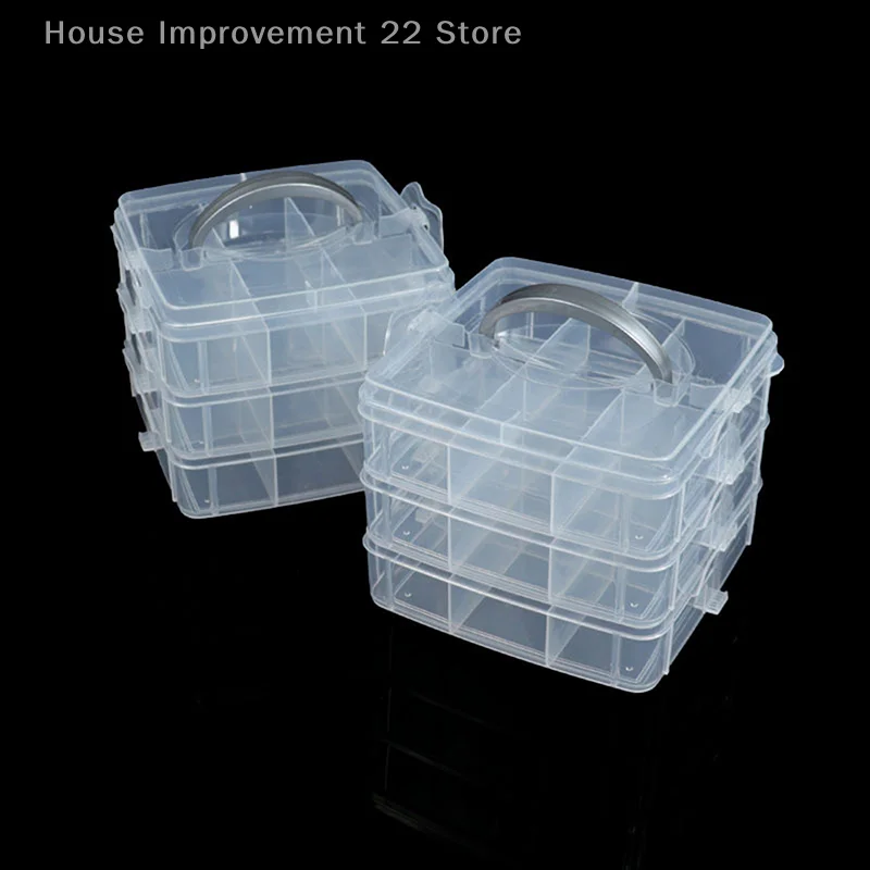 Caja de almacenamiento transparente de 3 capas y 18 rejillas, caja de herramientas de plástico desmontable, caja de almacenamiento de accesorios y juguetes, 1 ud.