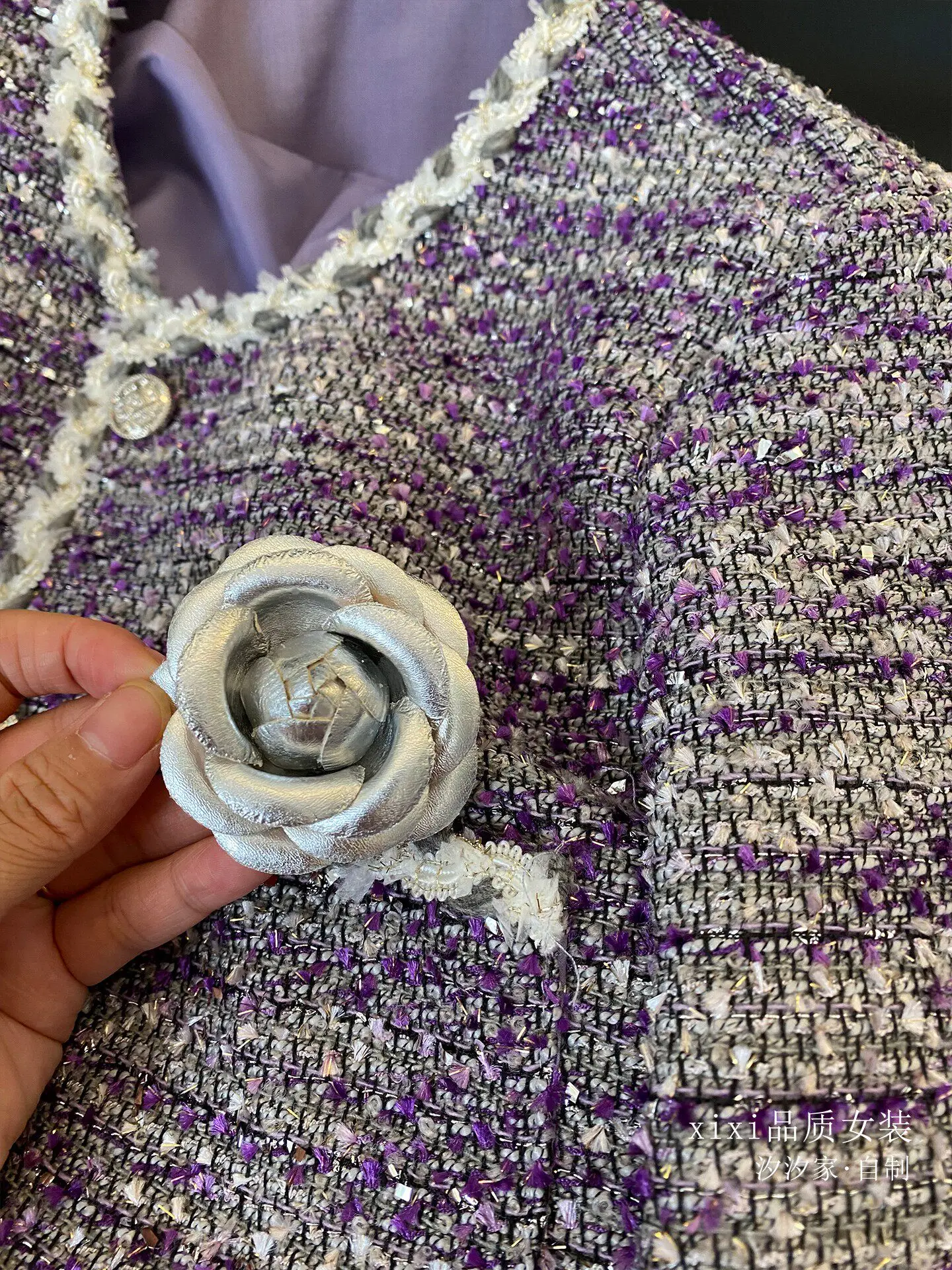 New Purple flower jacket, high-end woven top Coats