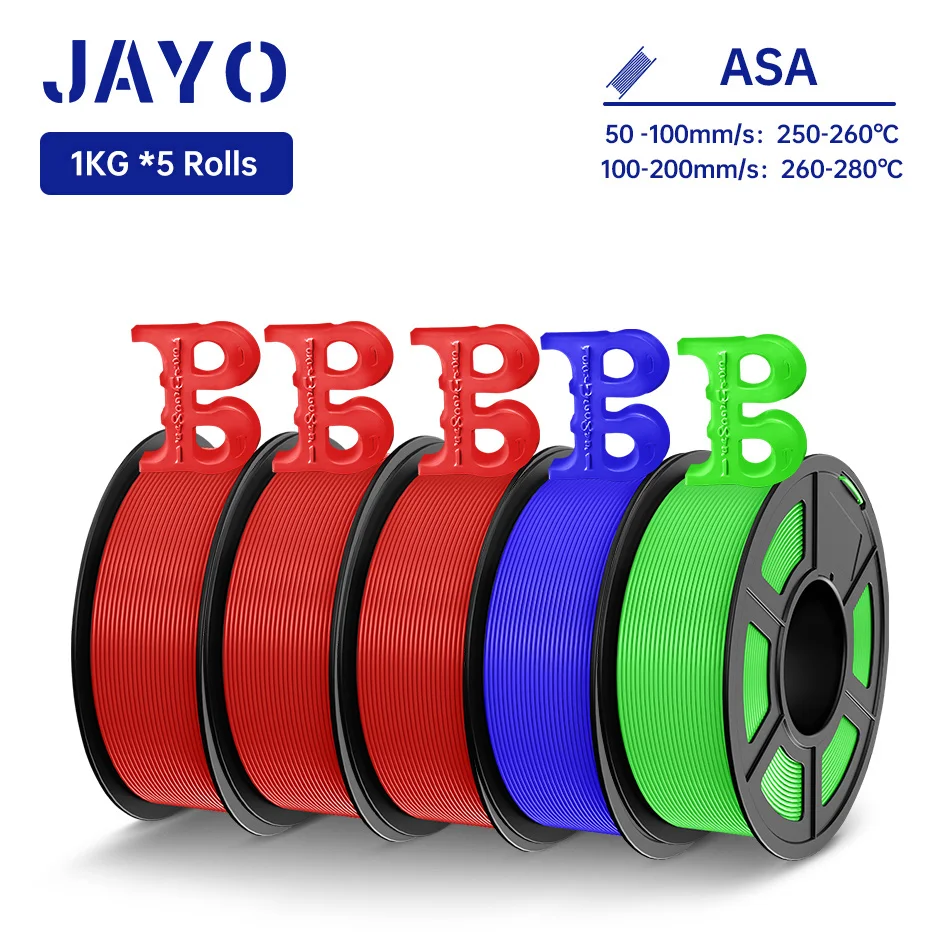 JAYO 3D Filament ASA 1,75mm 5KG Hitze- und Witterungsbeständiges ASA 3D-Drucker-Filament Perfekt für den Druck von Funktionellen Außenteilen