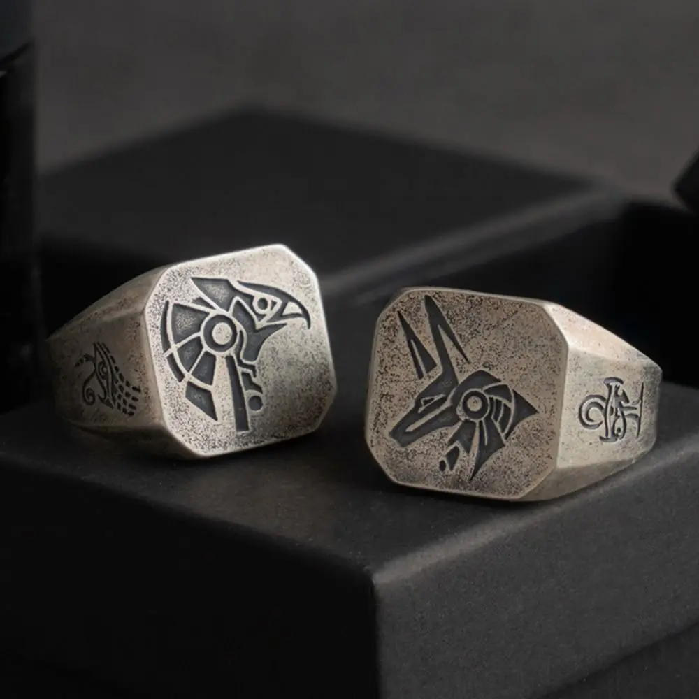 Punk Decoration Street Wear Boys Open Rings Death Anubis Ring Egyptian Gods Ring Men Jewelry Accessories Eye of Horus Ring