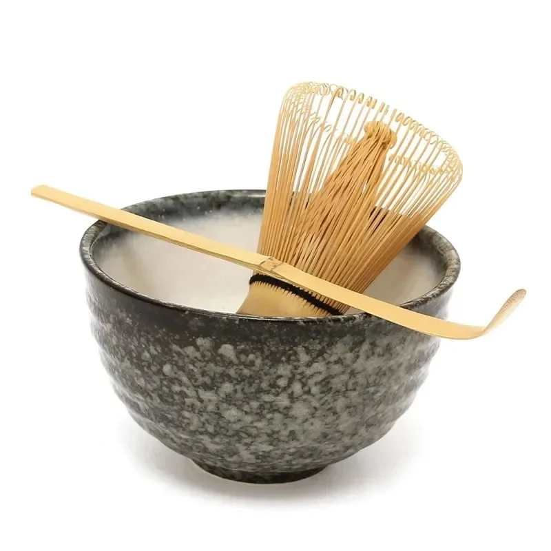 Set da 3 pezzi cerimonia del tè ciotola da tè in ceramica Matcha paletta da tè in bambù frusta Matcha strumento da tè giapponese set di 4 ciotole matcha in stile