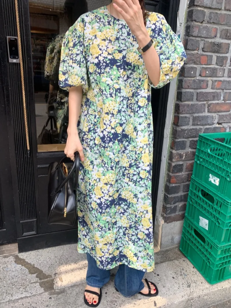 Retro Anti-Aging Two-Way Floral adient Print Loose Bubble Sve Long Dr Women's Summer New Sle Cotton Polyester Blend