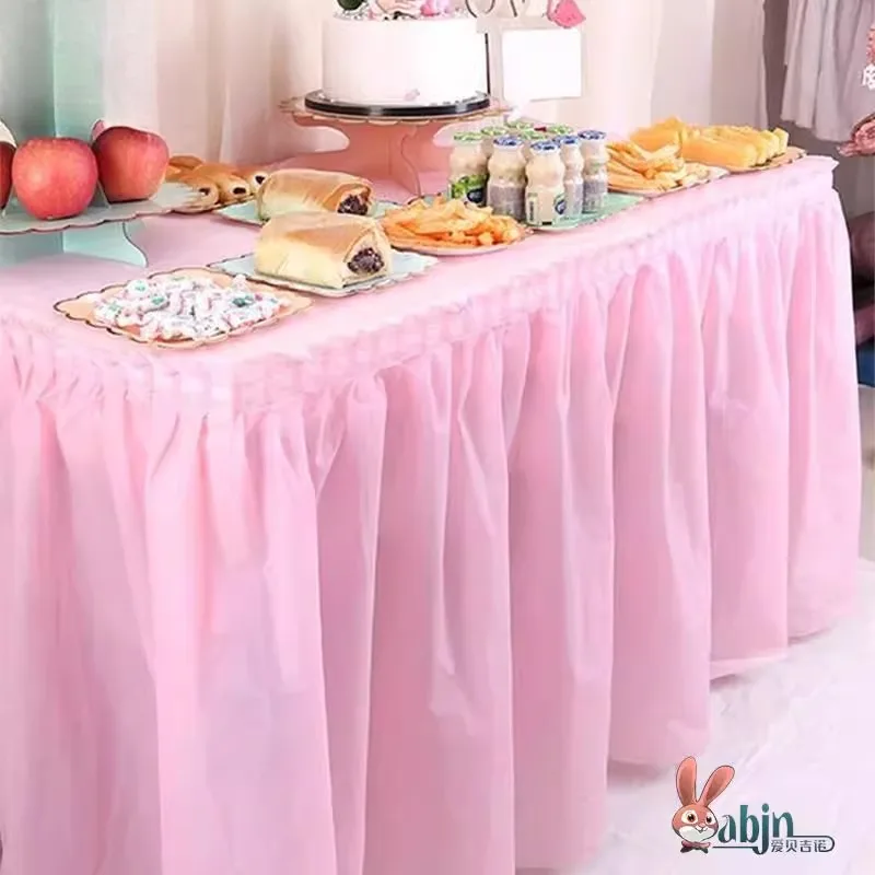 

Rectangular Disposable Tablecloth Birthday Par Decoration Sweet Table Cover Home Use Table Skirt ABENUOR Love Beige Color
