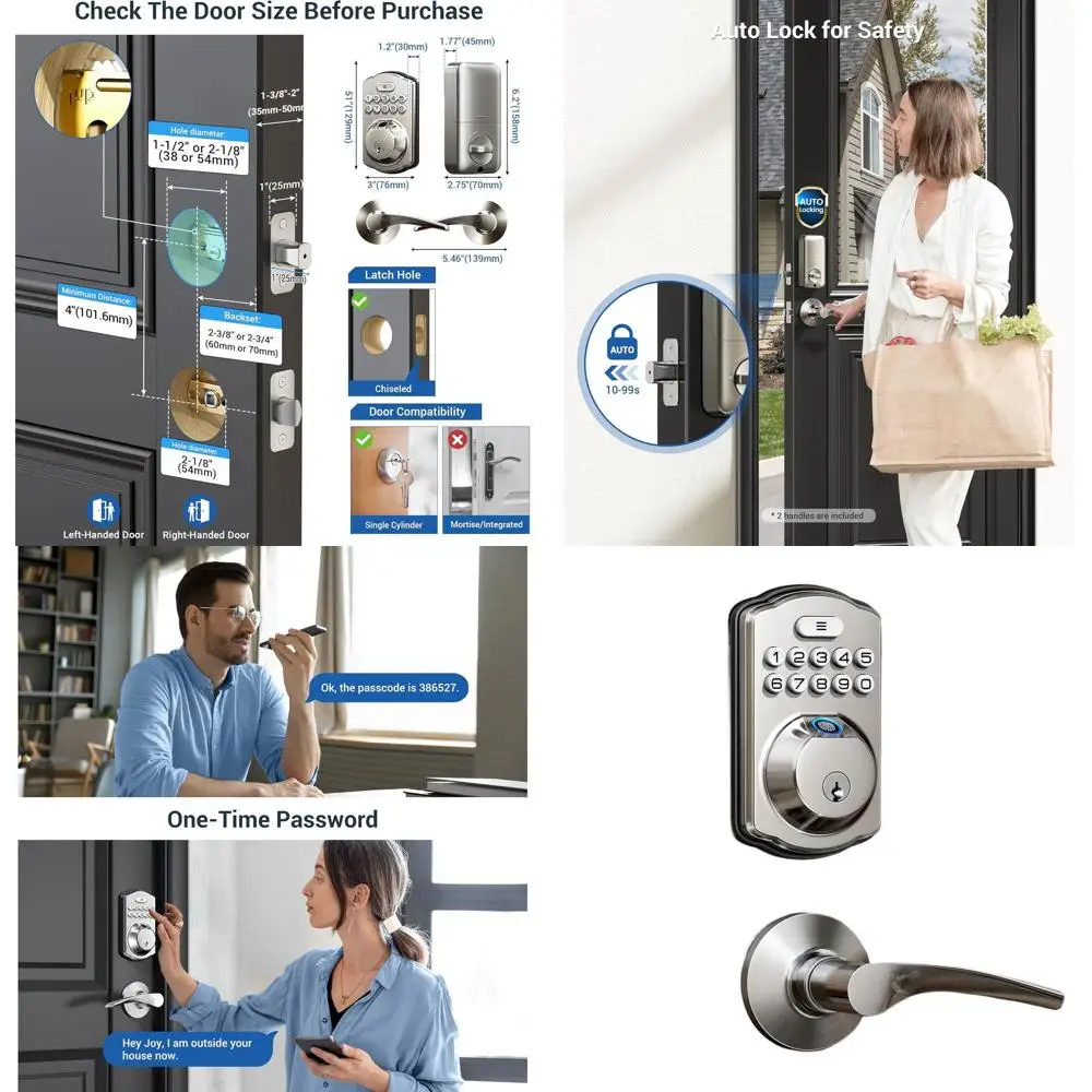 

Умный кодовый замок-защелка с ручками-рычагами - автоматическая блокировка, простая установка, матовый никель