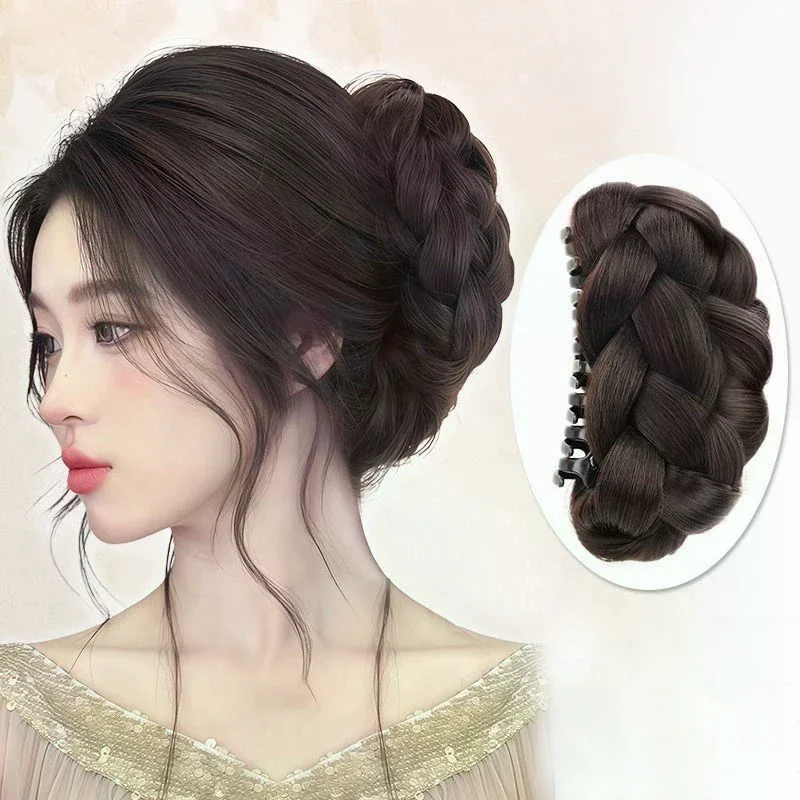 Elegant Synthetic Hair Bun Claw Clip Flower Bud Head Fluffy Dished Hair Back Clip for Women Girls Wig Bag Fashion Accessory
