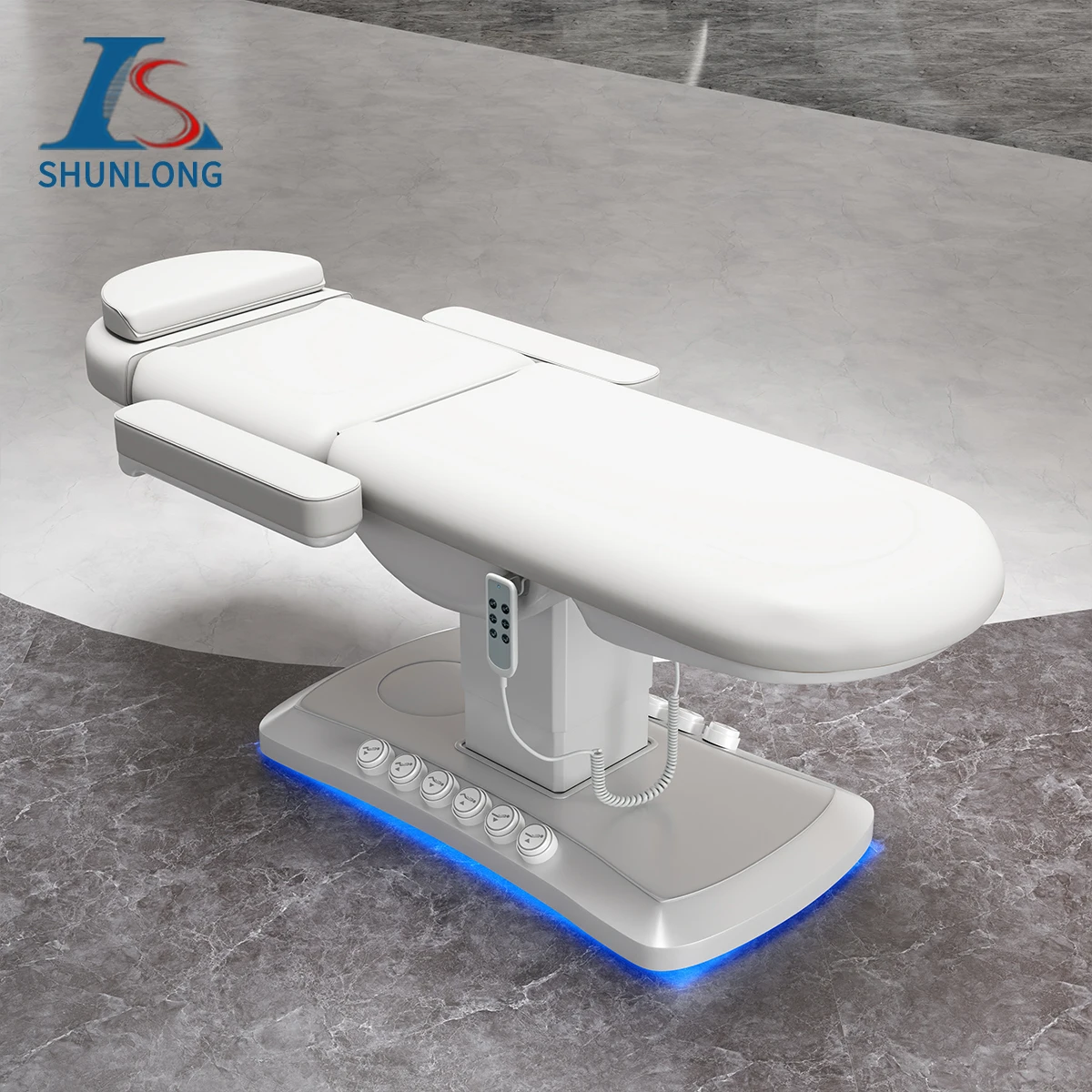 Luxury Electric Aesthetic Treatment Chair White PU LED Ambient Light Adjustable Reclining Facial Beauty Chair for Microblading S