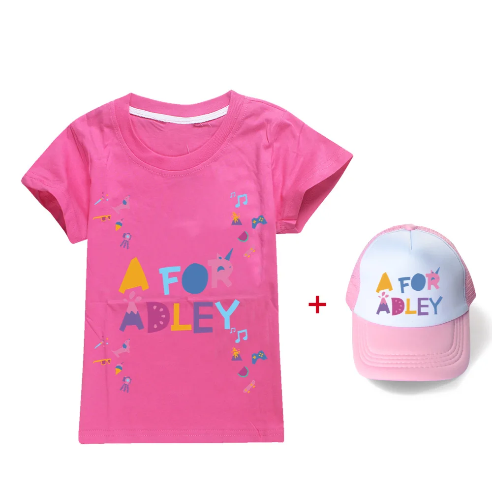 Girls A for Adley Graphic T Shirts Children Clothes Casual Tops Short-sleeved T-shirts for Boys Tee Anime Cosplay Kids Tees +cap