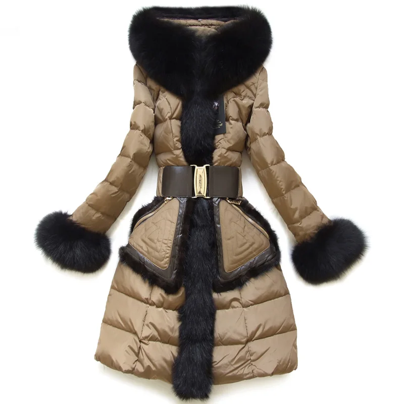 Royalcat Brand Coat Women Duck Down winter luxury big fox fur Hood thickened mink down jacket Women\'s Mid-length Outerwear