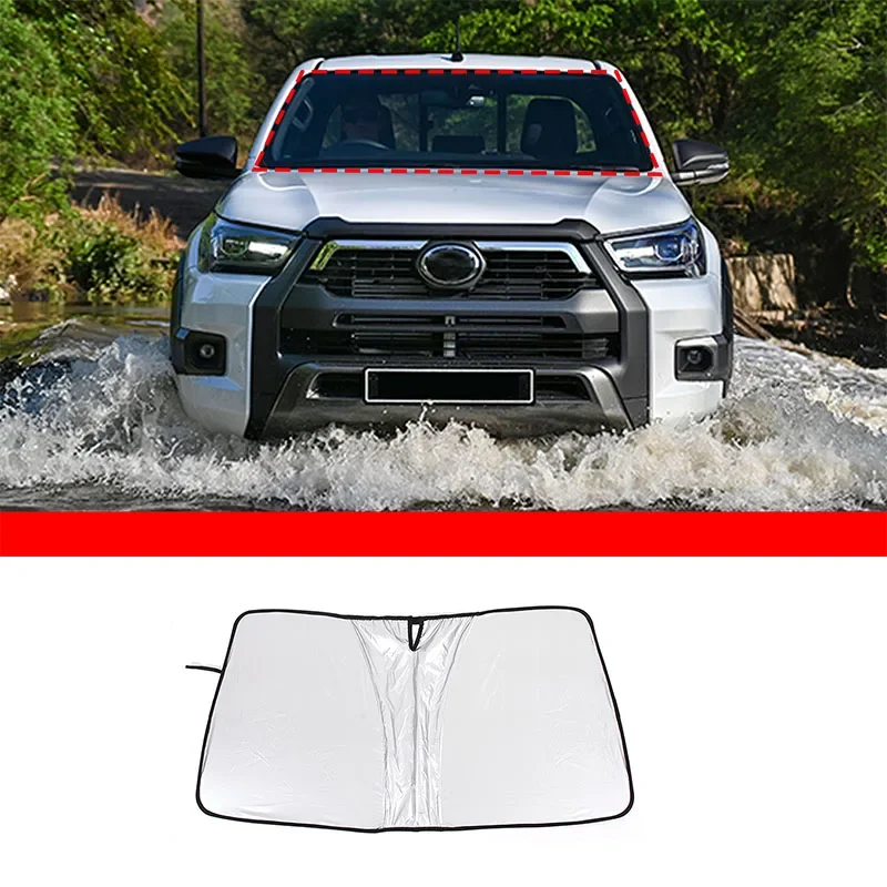 

For Toyota Hilux 2015-2021 silver tape car styling car front windshield anti-UV sun protection mat car protection accessories