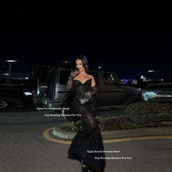 Xijun Sexy Black Lace Evening Dress Sweetheart Mermaid Sleeveless Prom Dresses Formal Occasions Prom Gown Floor Length Customize