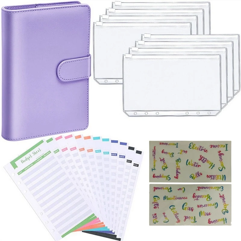 A6 Binder Budget Planner Notebook Covers Folder 6 Hole Binder Pockets PVC Binder Zipper Money Saving Envelope