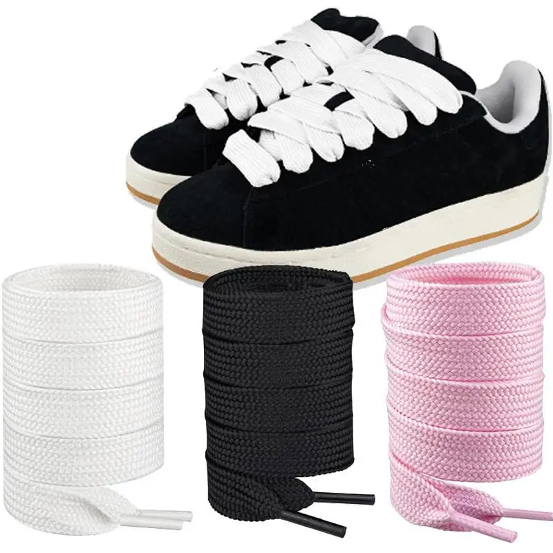 2CM Wide Fat Shoe Laces For Sneakers Fashion Colorfast Replacement Laces For Shoes Classic Cotton Rope Flat Laces