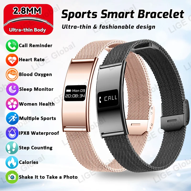 

LIGE New 2.8mm Ultra Thin Smart Electronic Watch Waterproof Sport Bracelet HRV Health Monitor Men Women Call Reminder Smartwatch