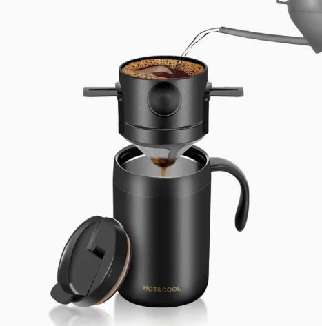 Portable Pour Over Coffee Mug Set 500ml Stainless Steel Vacuum Insulated Travel Coffee Cup Foldable Dripper Filter for Home Outd