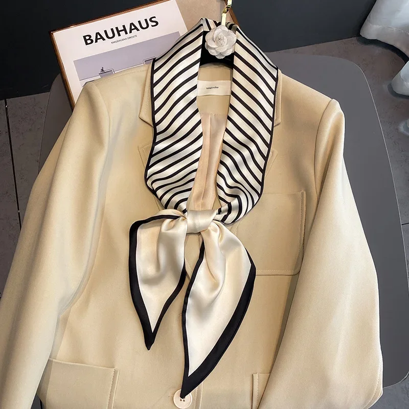 Luxus Lange Seide Schal Weibliche Tier Pferd Druck Dünne Schmale Schal Tasche Haar Band Band Schals Frauen Halstuch – Detail 20
